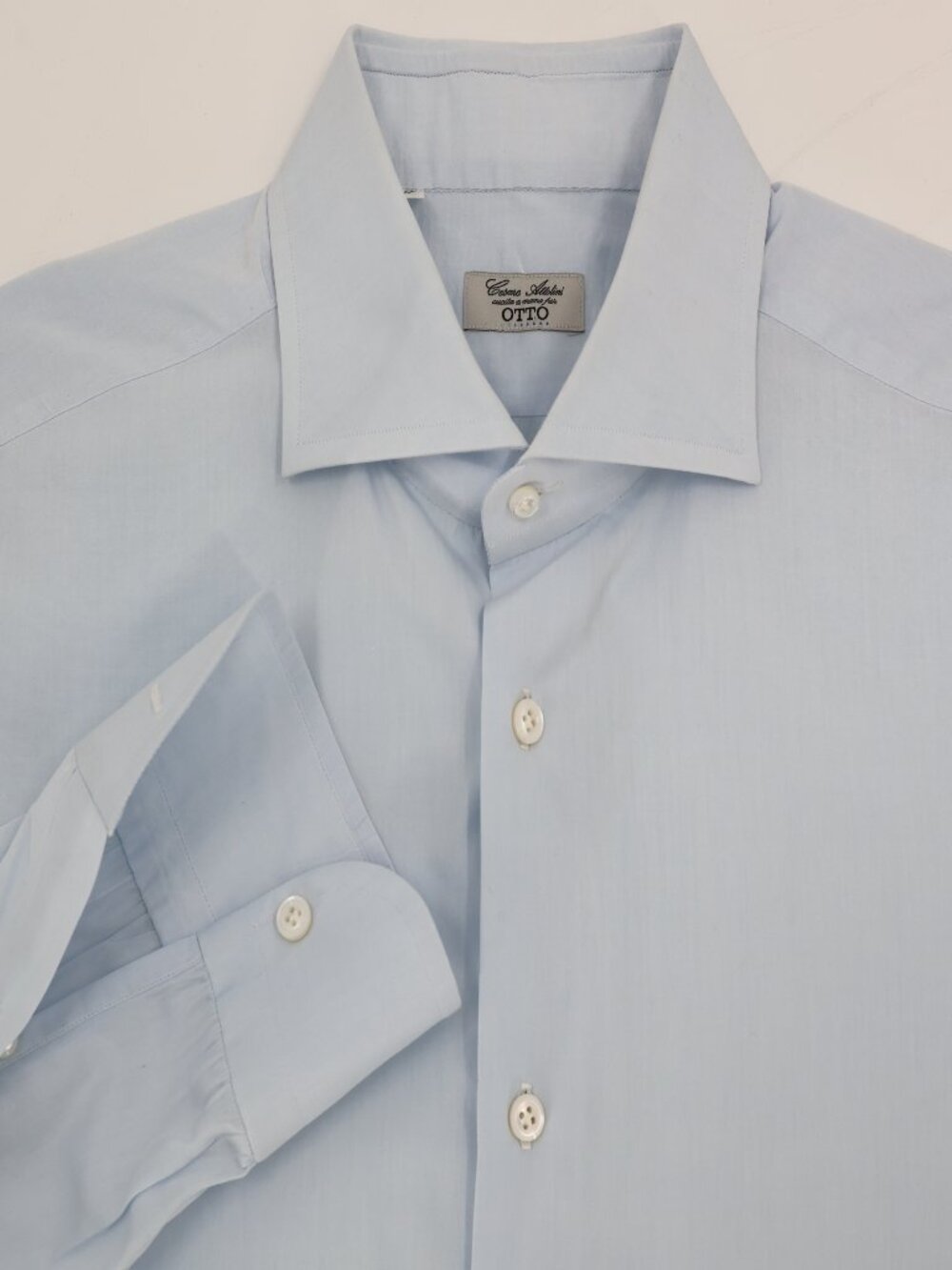Cesare Attolini Dress Shirt Mens 17 Button Up Cotton Long Sleeve Solid Blue OTTO